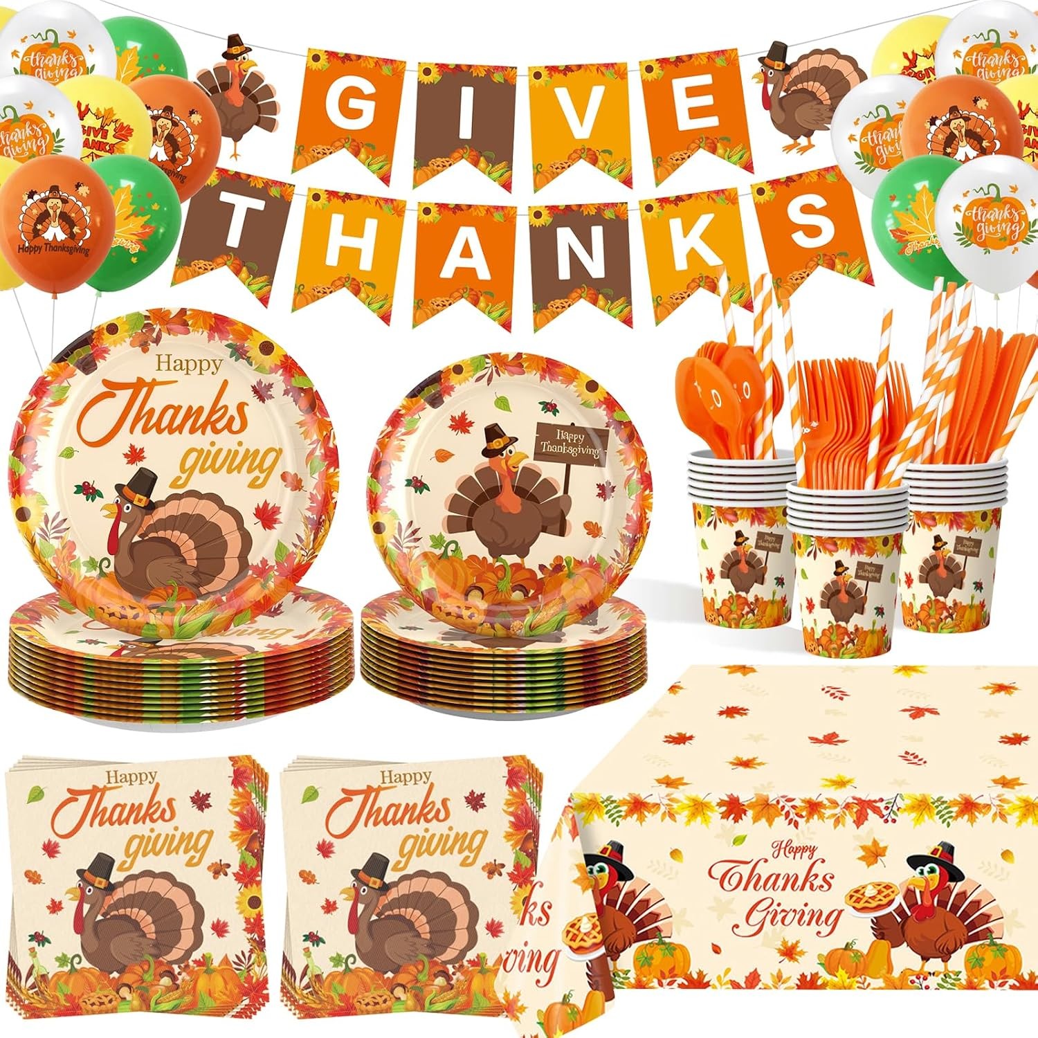 Thanksgiving Party Decorations, 214-Piece Tableware Set, Serves 24 Thanksgiving Party Decorations, 214-Piece Tableware Set, Serves 24