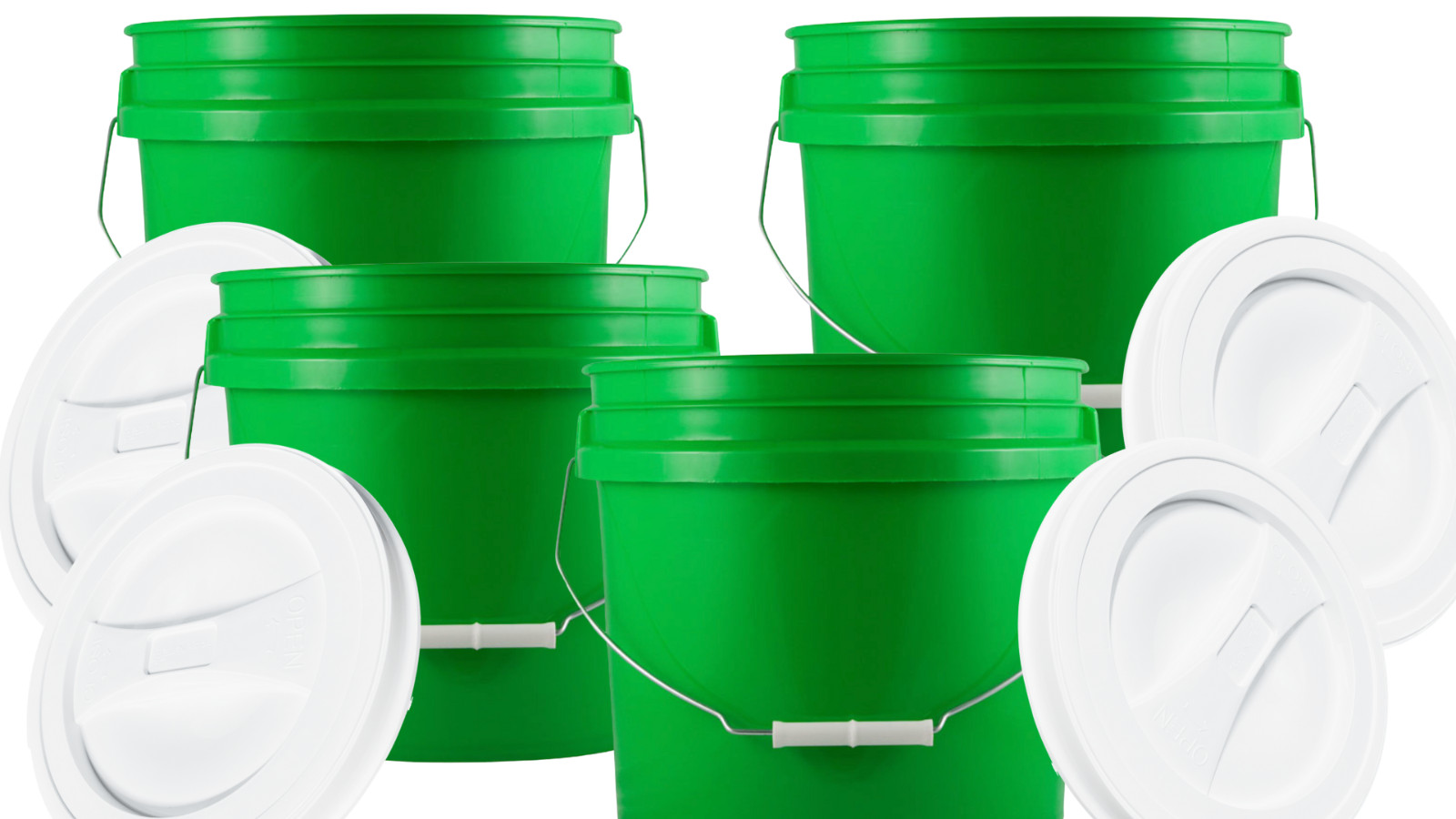 2 Gallon Green Buckets pails with Screw On Lids Food Grade BPA Free ( 4 Pack)
