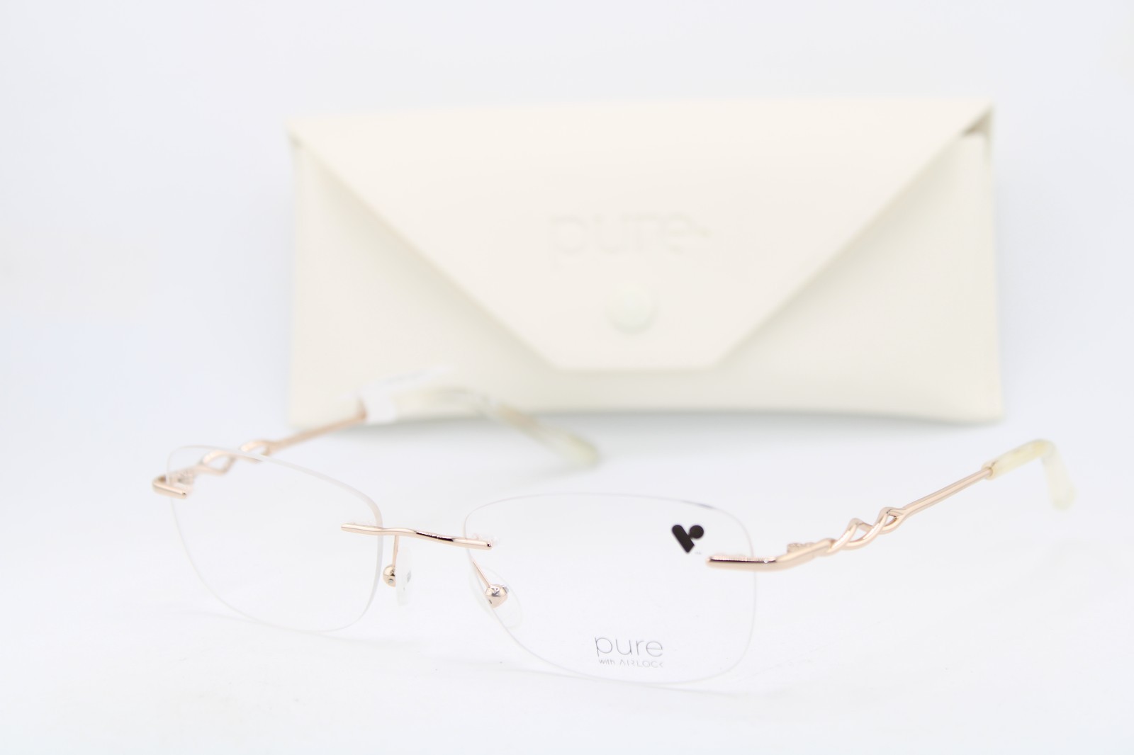 NEW PURE ESSENCE 203 710 GOLD WHITE AUTHENTIC FRAMES EYEGLASSES 53-18