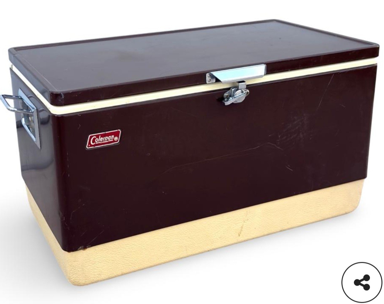 Vintage Coleman Brown Metal Ice Chest Cooler Camping Retro Vintage Coleman Brown Metal Ice Chest Cooler Camping Retro