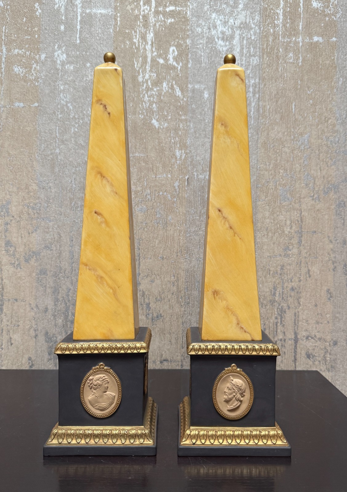 Pair Neoclassical-Style Table Obelisks Port Royal Collection by Chelsea House Pair Neoclassical-Style Table Obelisks Port Royal Collection by Chelsea House