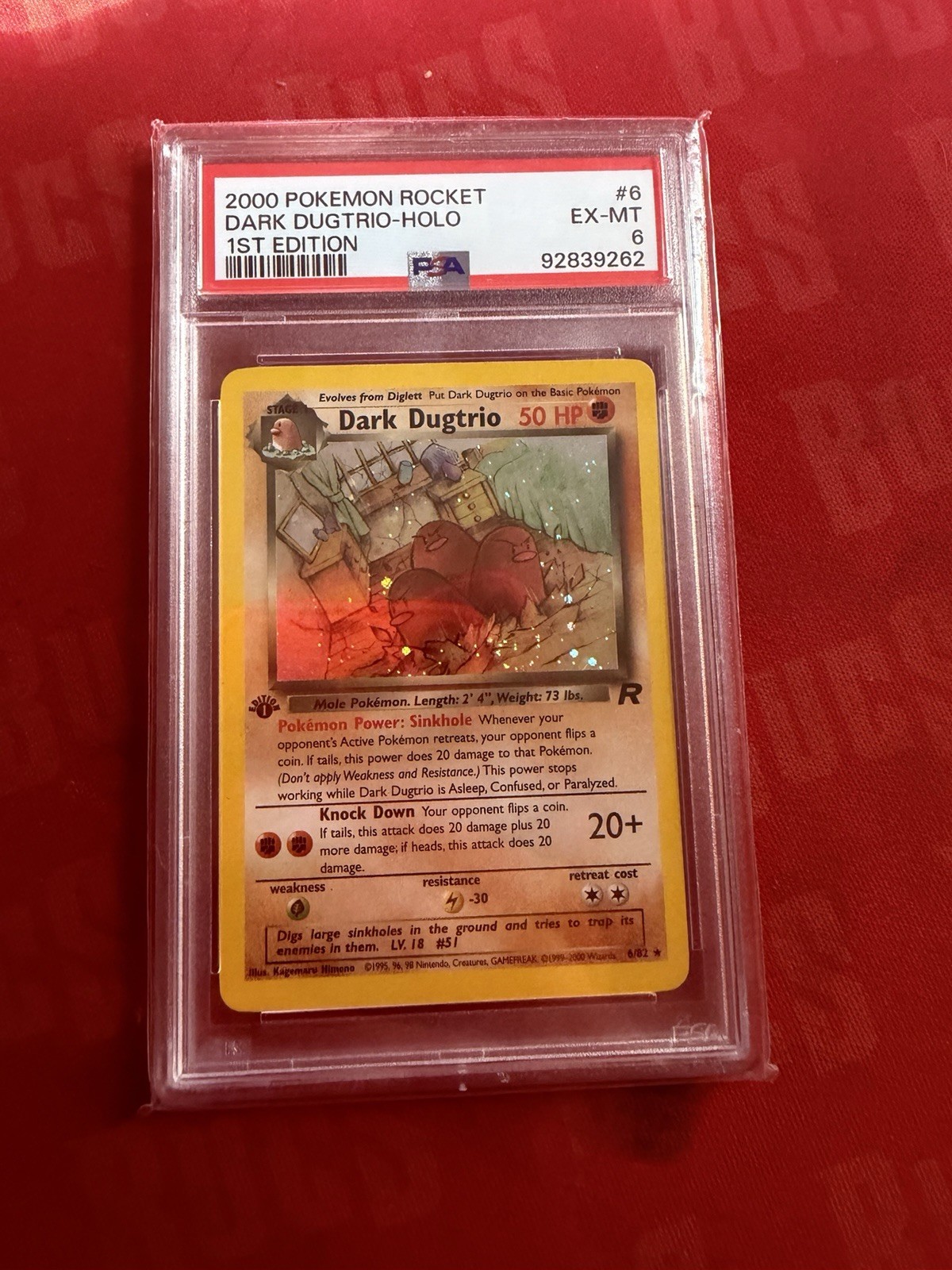 Pokemon TCG 2000 Team Rocket Dark Dugtrio 6/82 Holo 1st Ed PSA 6 ENG Pokemon TCG 2000 Team Rocket Dark Dugtrio 6/82 Holo 1st Ed PSA 6 ENG
