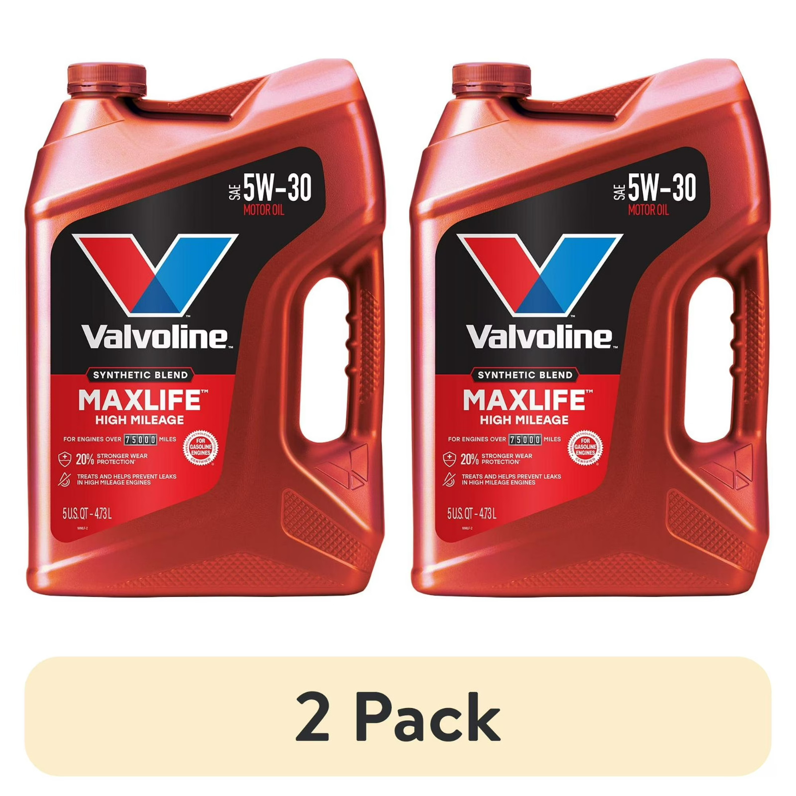 (2 pack) Valvoline MaxLife High Mileage 5W-30 Synthetic Blend Motor Oil 5 Quart
