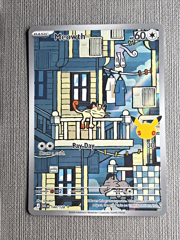 Pokemon Meowth 144/128 30th Celebration Full Art Holo NM Pokemon Meowth 144/128 30th Celebration Full Art Holo NM