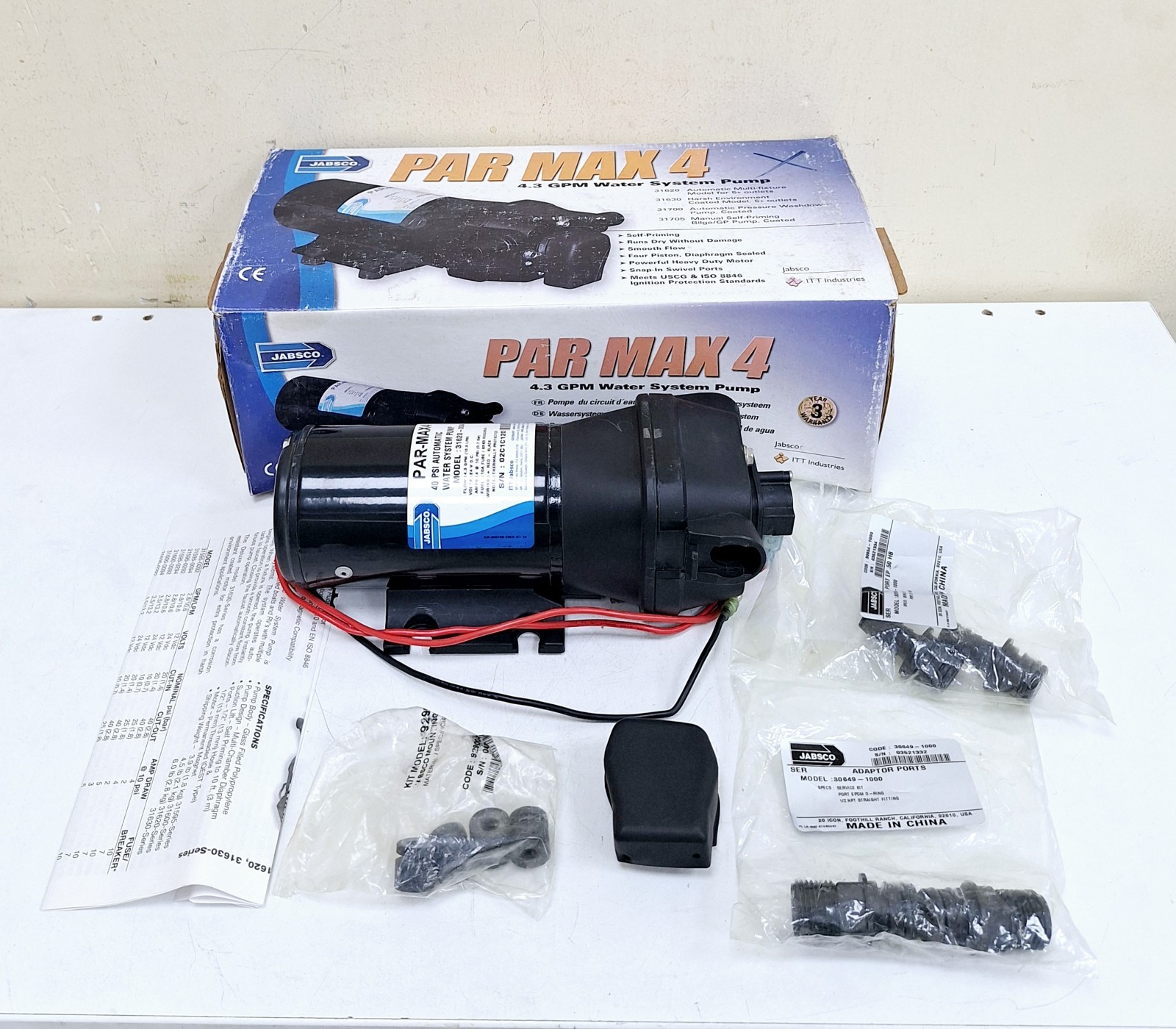 Jabsco 31620-0094 / PAR-MAX 4 / 4.3 GPM Water System Pump 24V