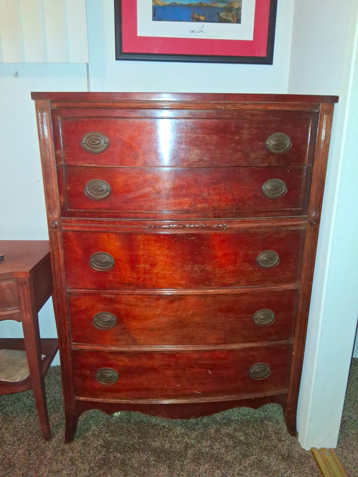 4 Piece MOHAGONY Mendel 1940s 1950s MCM Bedroom Suite BOWFRONT 2 Dressers Desk