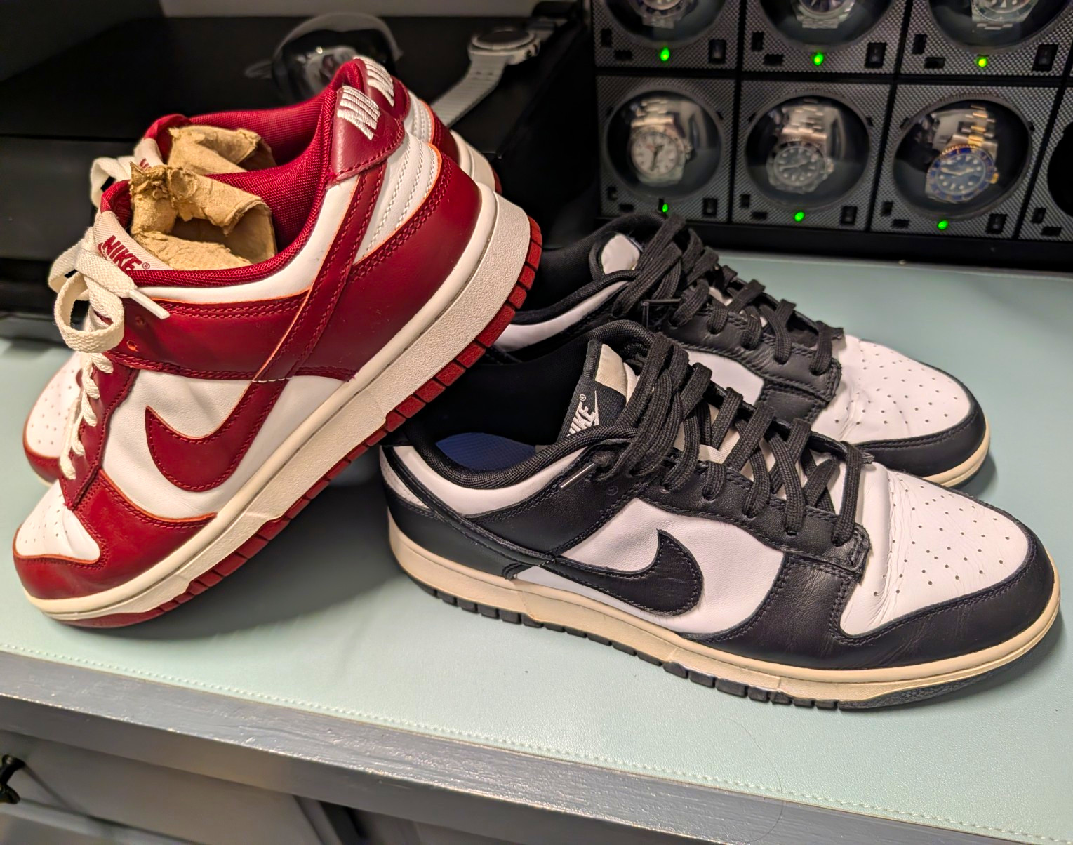 NikeLot of 2 Dunk Low Men\'s Sz 10.5 Low Top Leather  Sneakers Team Red, Panda