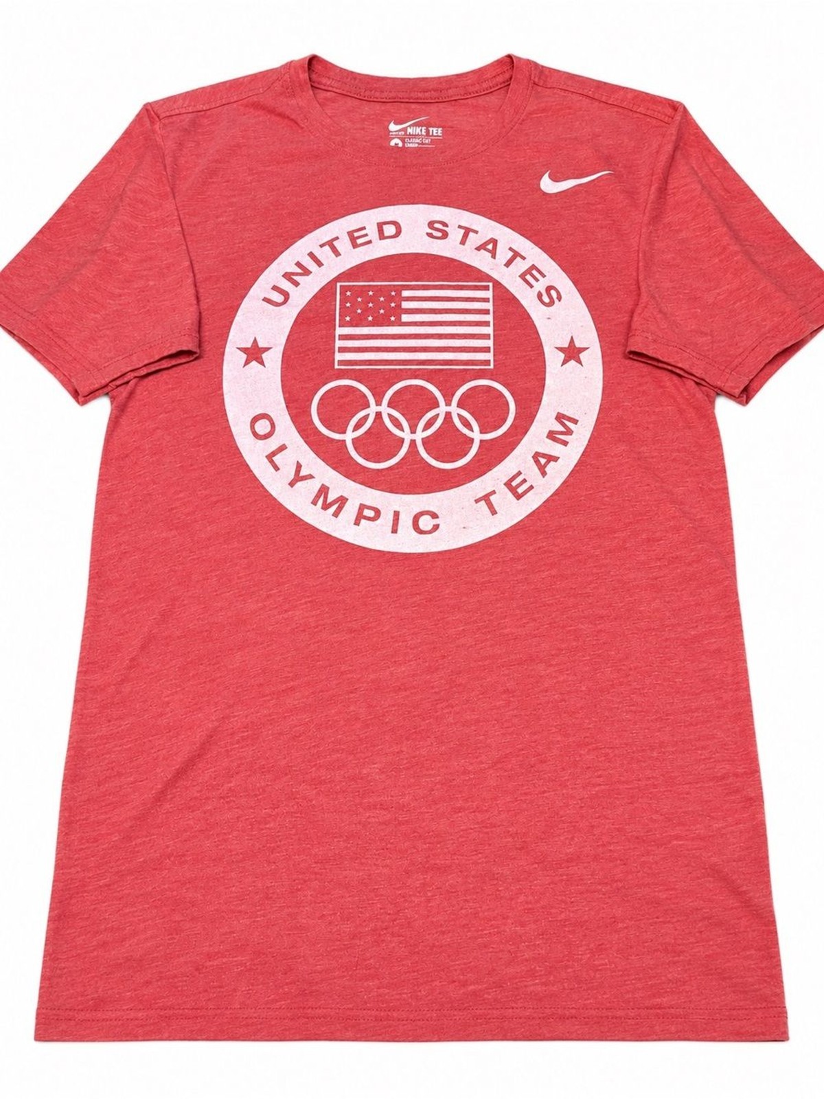 Nike Team USA Olympic Dri-FIT Graphic T-Shirt Red Heather USA Flag Rings Men\'s M