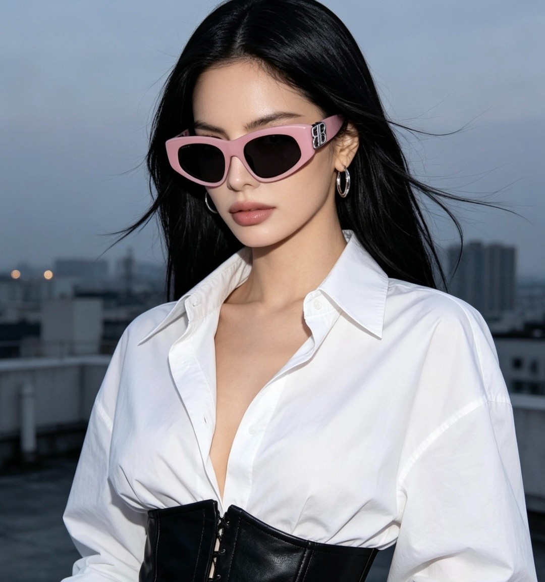 BALENCIAGA BB0095 Pink Square Sunglasses Gradient Lenses 53□19-135