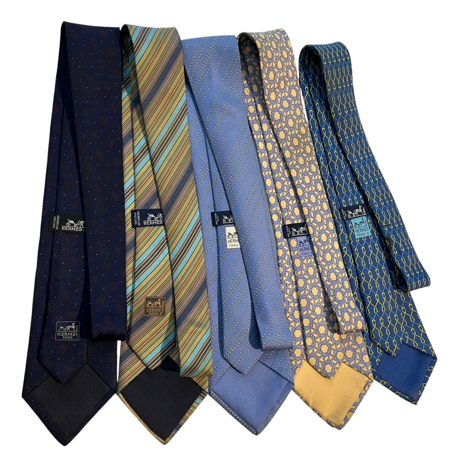 Hermès Paris Men\'s Silk Tie Lot of 5 NeckTies Made in France Vintage Designer