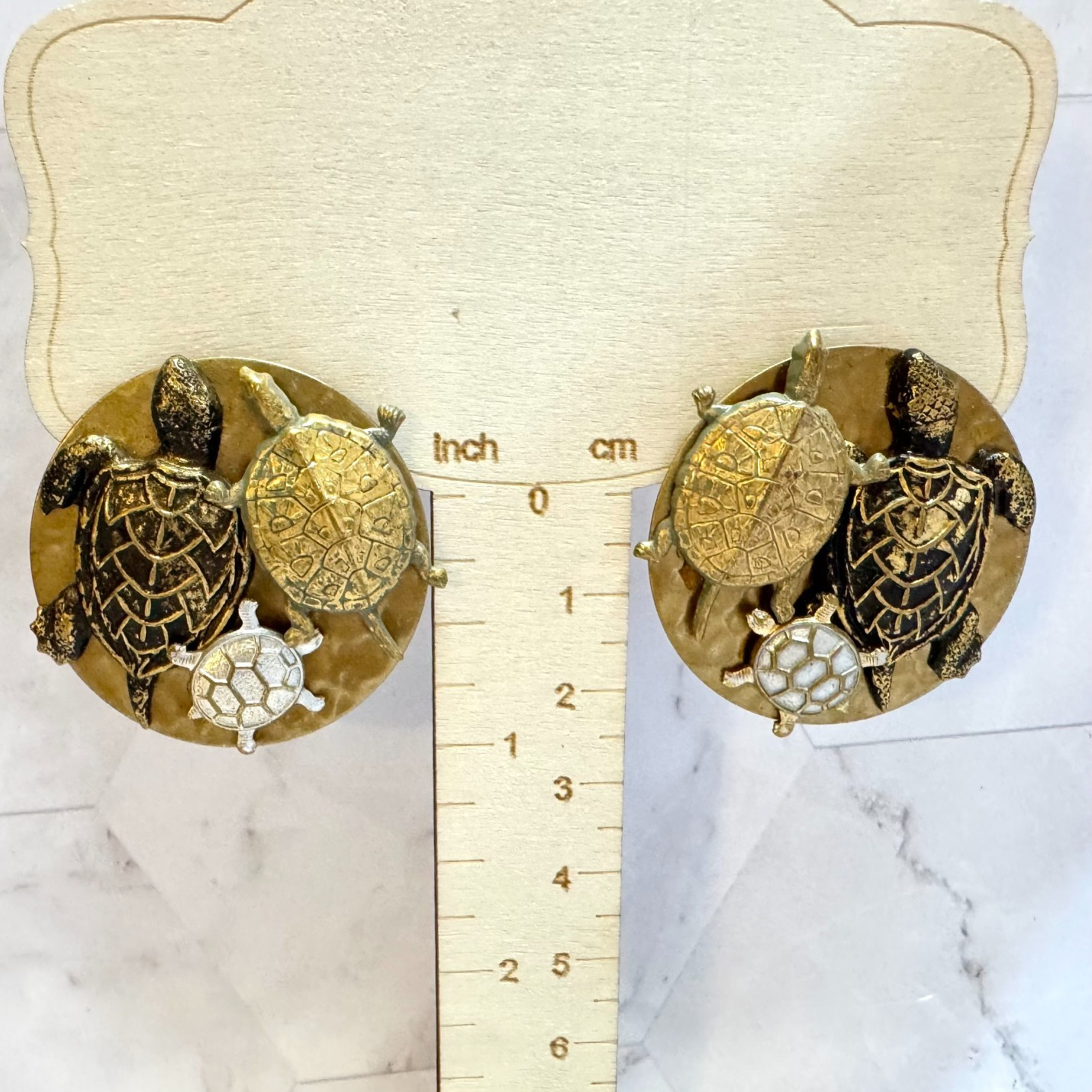 Vintage Sea Turtle Clip On Earrings Mixed Metal Trio Turtles Ocean Sea Life