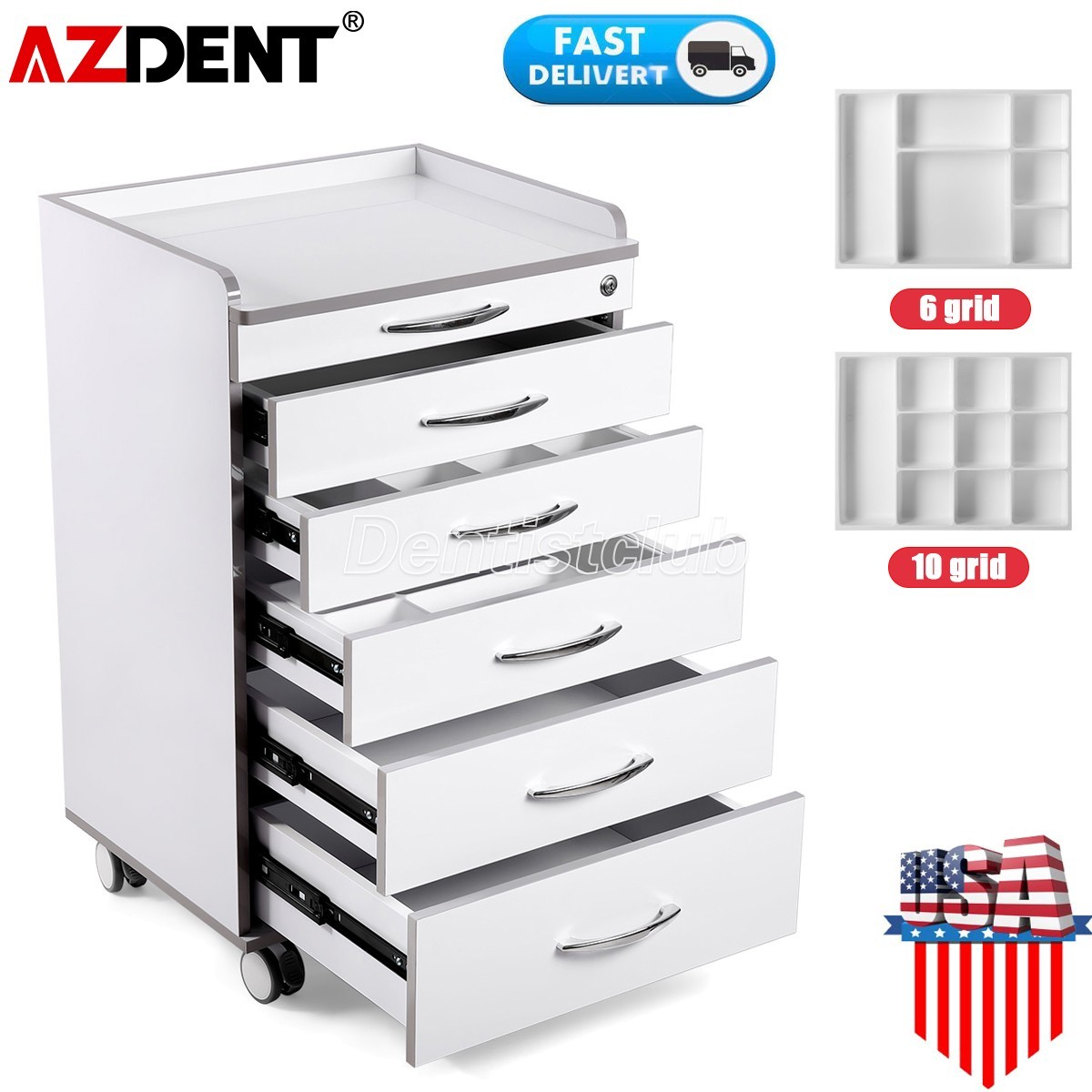 1X Dental Lab Mobile Storage Cabinet Cart 5 Drawers Medical Utility Trolley Cart