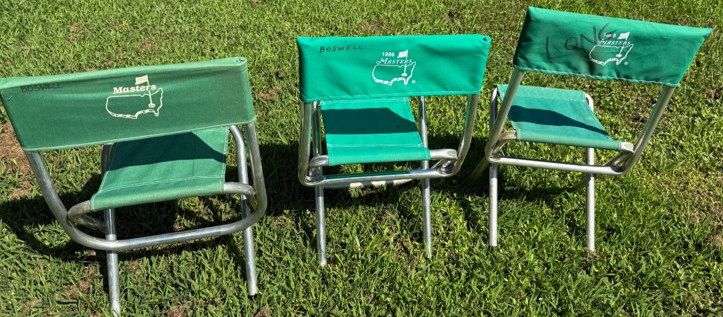 Set of 3 Vintage Masters Augusta National Folding Chairs Green Aluminum 1990s