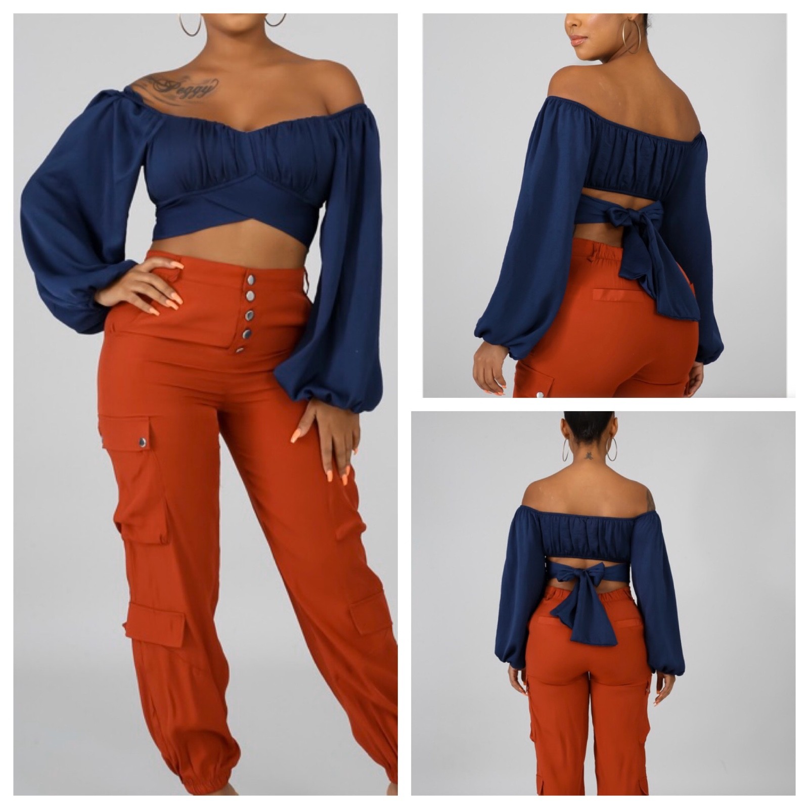 Navy Blue Crop Bow Tie Open Back Top Navy Blue Crop Bow Tie Open Back Top