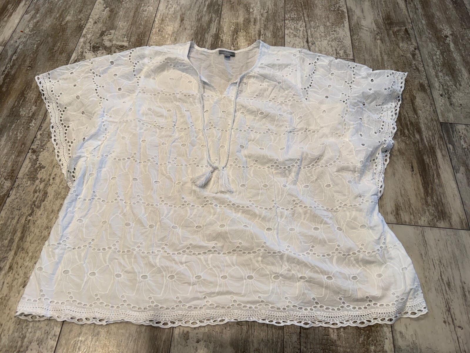 Catherines Womens 2X White Eyelet Embroidered Blouse Boho Plus