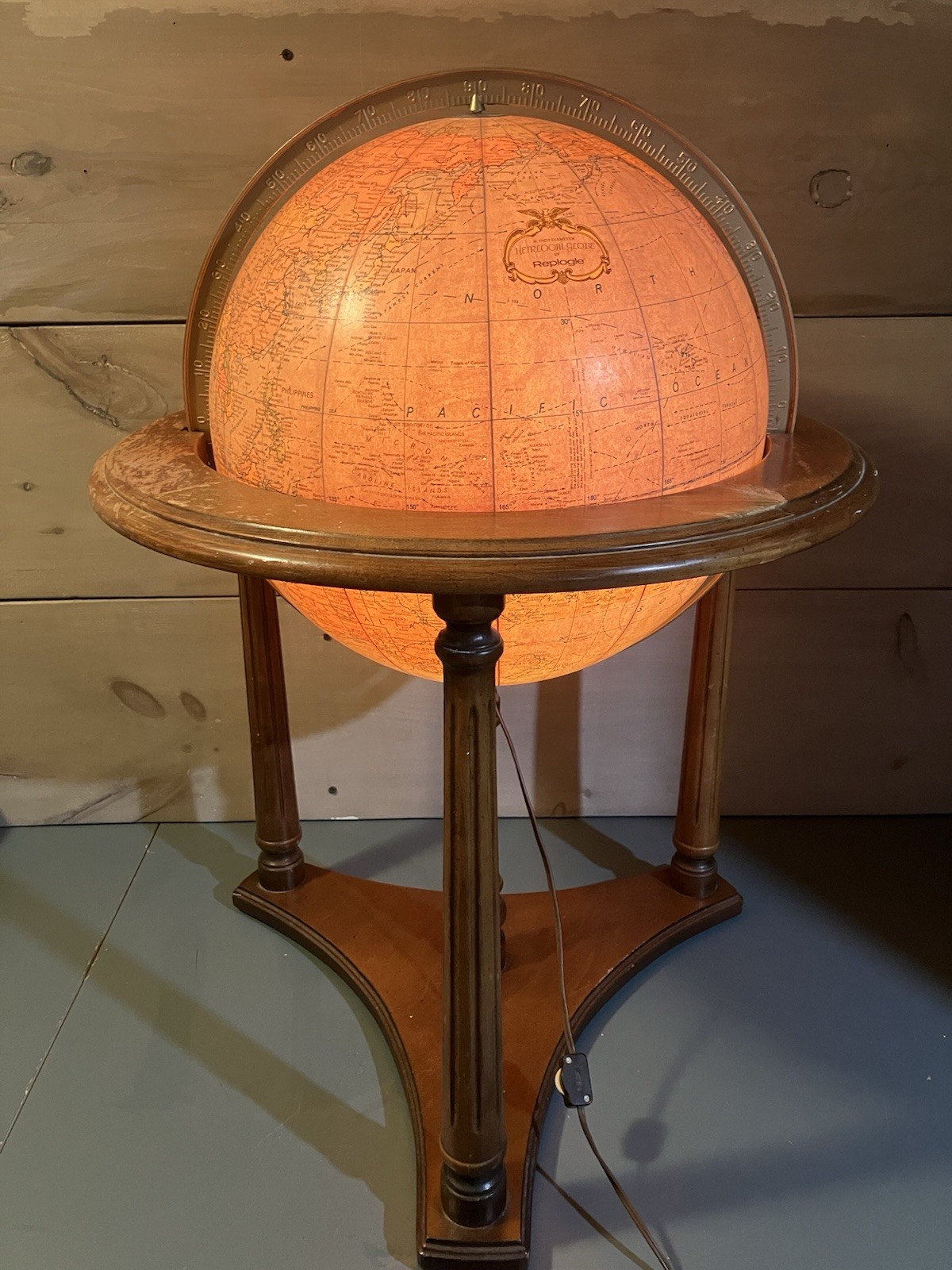 Vintage Replogle Heirloom 16” Illuminated Floor Globe Lighted Wood Stand