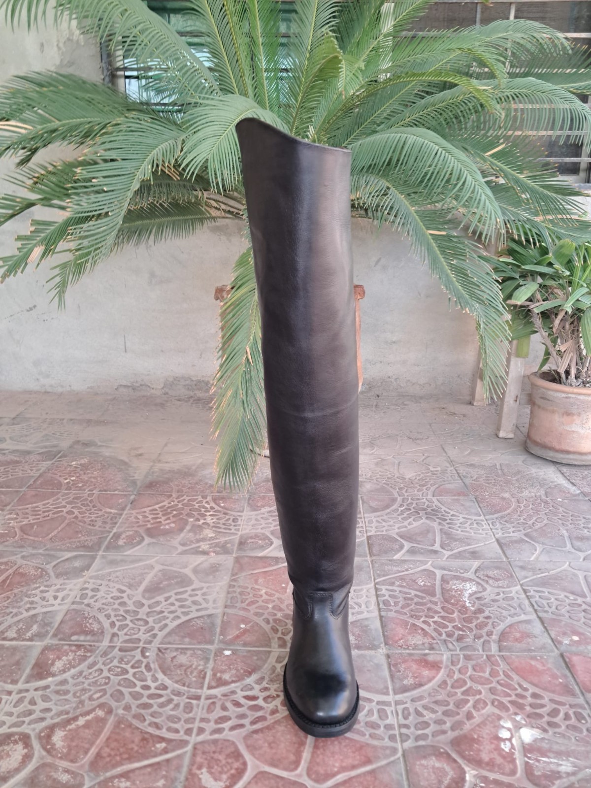 Men Handmade Motorcycle Thigh High Tall Police Leather Biker Riding Boot UK 5-12