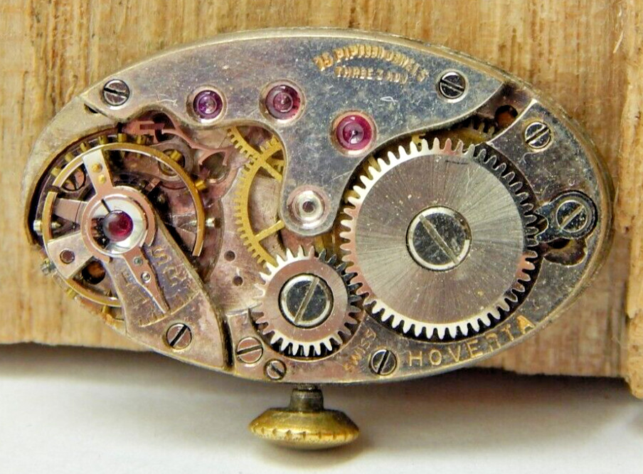 Vintage Hoverta 15 jewel 3 adjustment wrist watch movement with dial and hands Vintage Hoverta 15 jewel 3 adjustment wrist watch movement with dial and hands