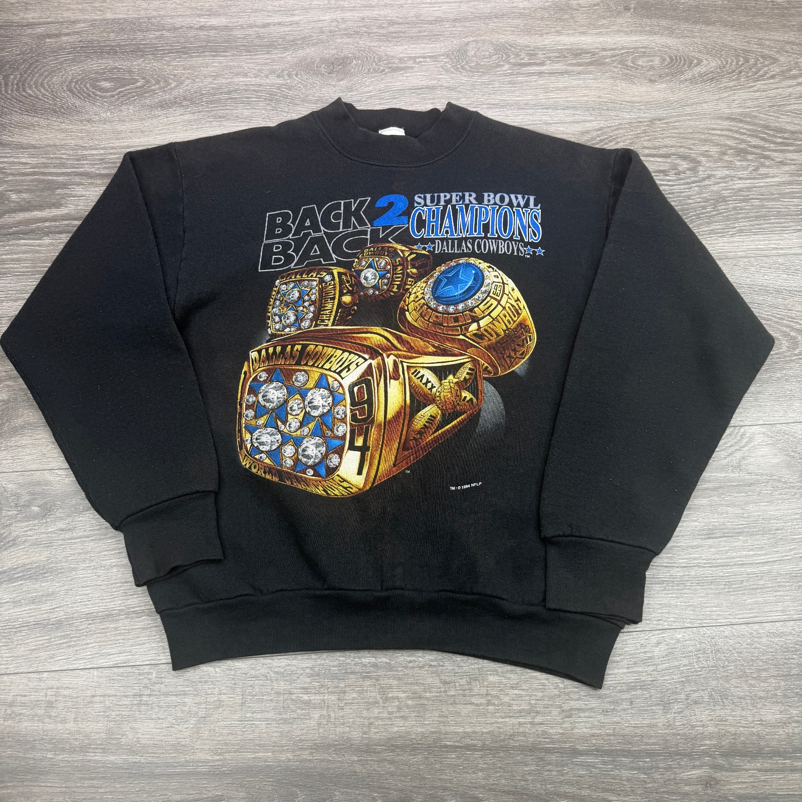 Vintage Dallas Cowboys Sweatshirt Mens Medium Black Superbowl Champs Rings USA Vintage Dallas Cowboys Sweatshirt Mens Medium Black Superbowl Champs Rings USA