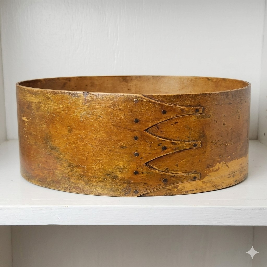 Antique Shaker Bentwood Pantry Box 3 Finger Folk Art Large Oval Vtg Spit Read