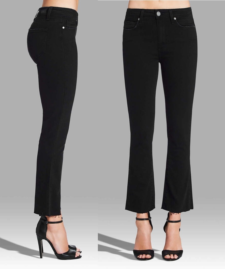 PAIGE 24 Colette Mid Rise Slim Crop Flare Jeans Stretch Black BNWT 25.5\