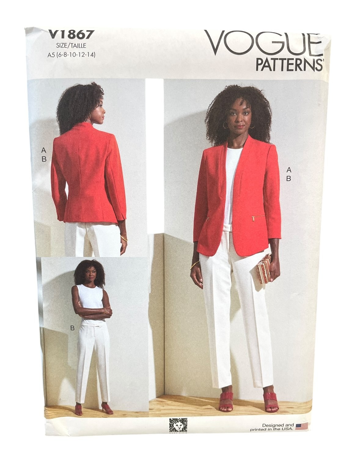 Vogue V1867 Jacket Pants Suit A5 6-8-10-12-14 Semi-Fitted Tailored