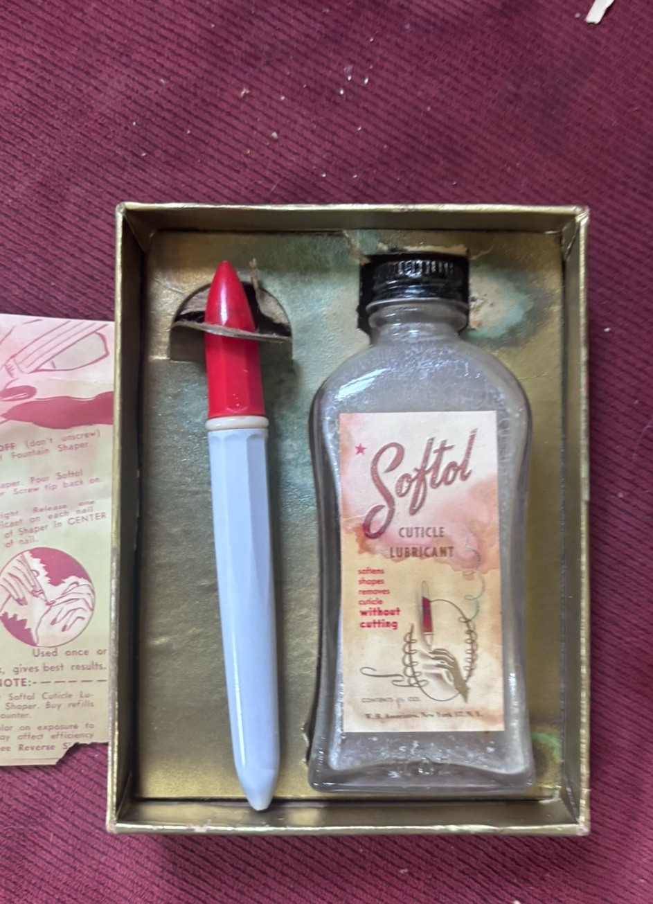Antique/Vintage 1940s Softol Cuticle Manicure Kit in Box with Directions & Rare