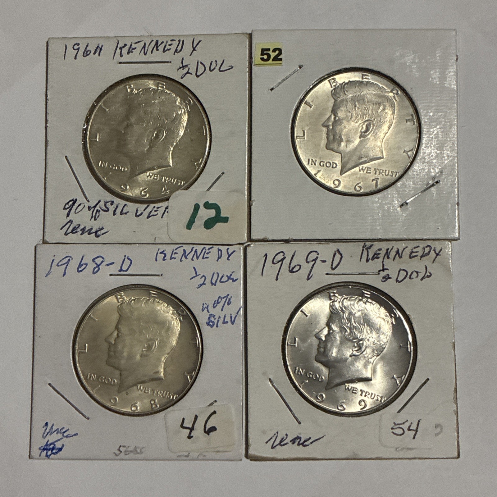 1965 1967 1968-D 1969-D Kennedy Half Dollar (40% SILVER) 1965 1967 1968-D 1969-D Kennedy Half Dollar (40% SILVER)
