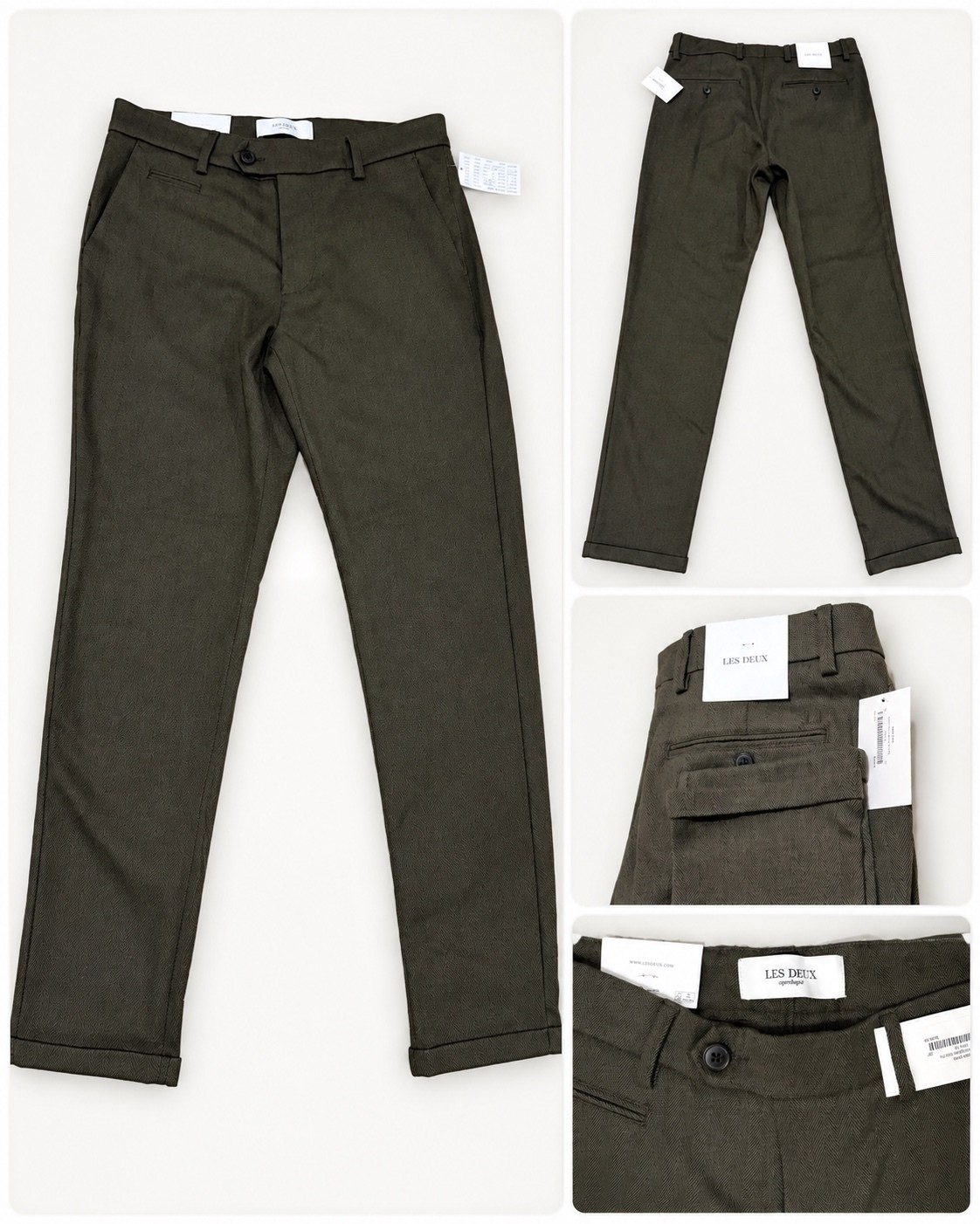 Les Deux Como Herringbone Suit Pants 30x30 Olive Night NWT