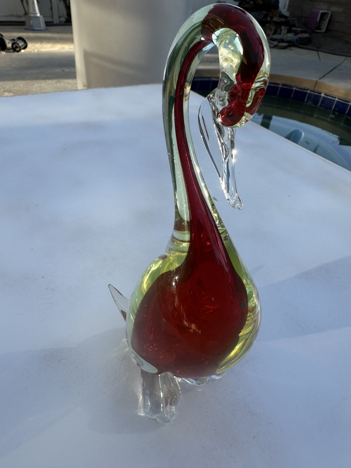 Vintage Murano MidCentury Modern Sommerso Art Glass Red Swan Figurine Home Decor