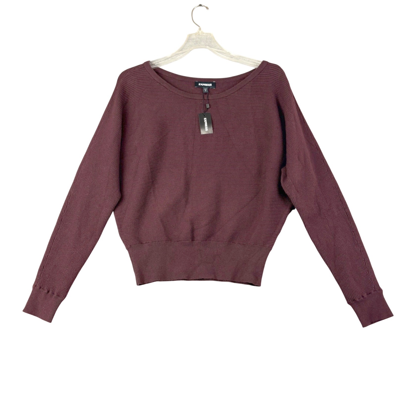 Express Womens Small Burgundy Ribbed Dolman Sleeve Sweater Scoop Neck NWT Cozy