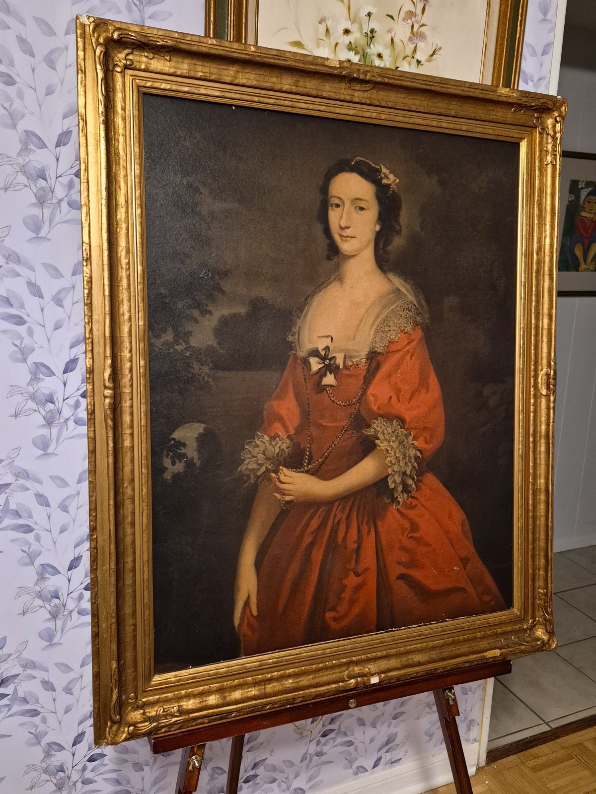 Antique 28 X 35 Gold Framed Miss Hamilton Portrait Print by Joseph Highmore Antique 28 X 35 Gold Framed Miss Hamilton Portrait Print by Joseph Highmore