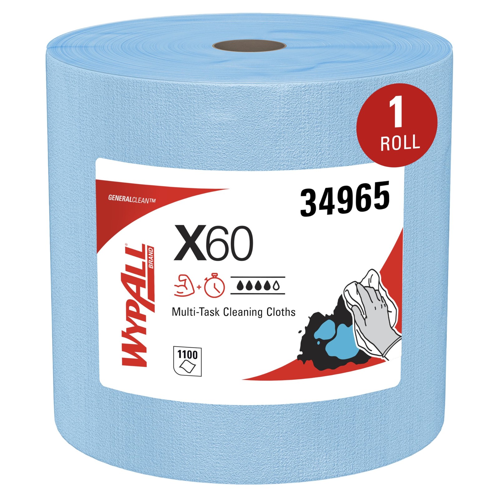 WypAll GeneralClean X60 Multi-Task Cleaning Cloths, 1100 Towels 1 Roll, Blue WypAll GeneralClean X60 Multi-Task Cleaning Cloths, 1100 Towels 1 Roll, Blue