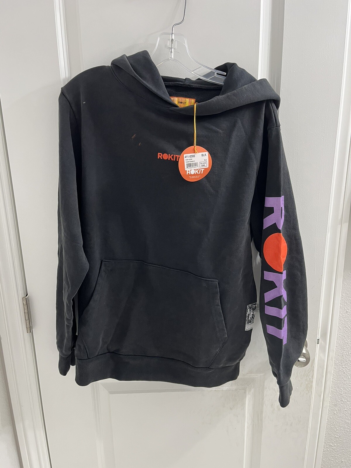 Rokit Core Black Hoodie Hooded Sweatshirt Mens Size Small NWT - Stains