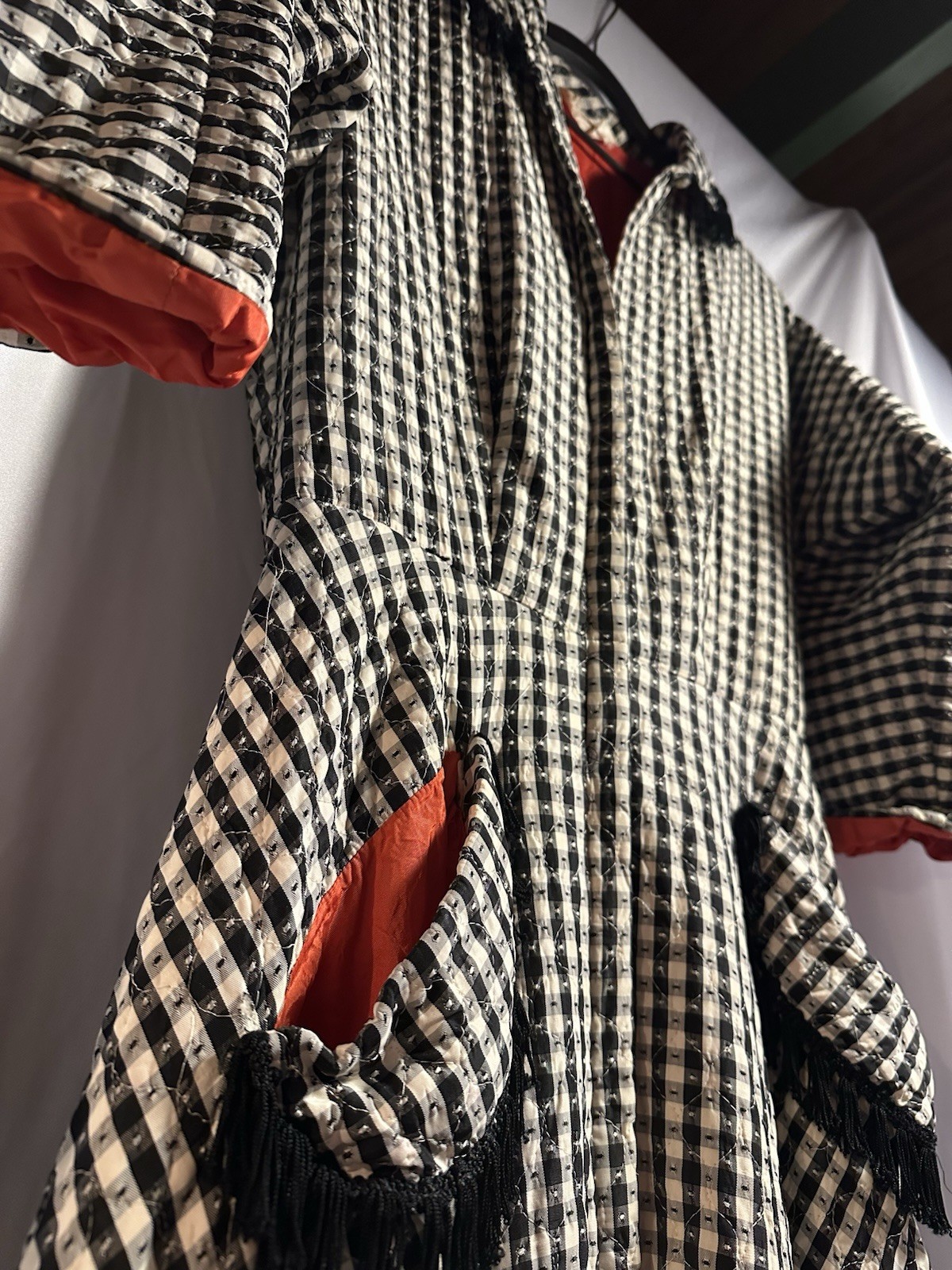 RARE 1950s Saks Fifth Avenue Women’s S Long Black/White Gingham Zip Coat Dress