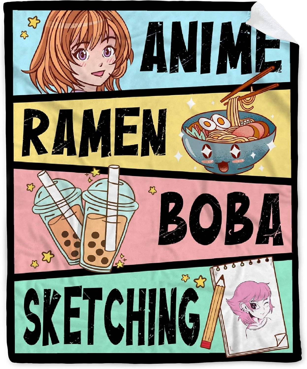 Anime Blanket Gifts for Girls Kawaii Anime Decor for Women Anime Ramen Boba Sket Anime Blanket Gifts for Girls Kawaii Anime Decor for Women Anime Ramen Boba Sket