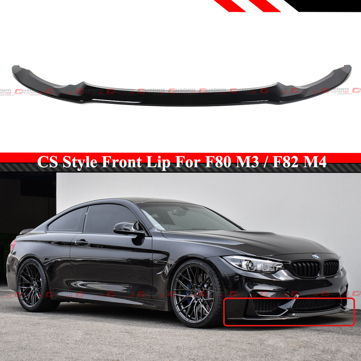 Glossy Black CS Style Front Lip Splitter For 2015-2020 BMW F80 M3 F82 F83 M4 Glossy Black CS Style Front Lip Splitter For 2015-2020 BMW F80 M3 F82 F83 M4