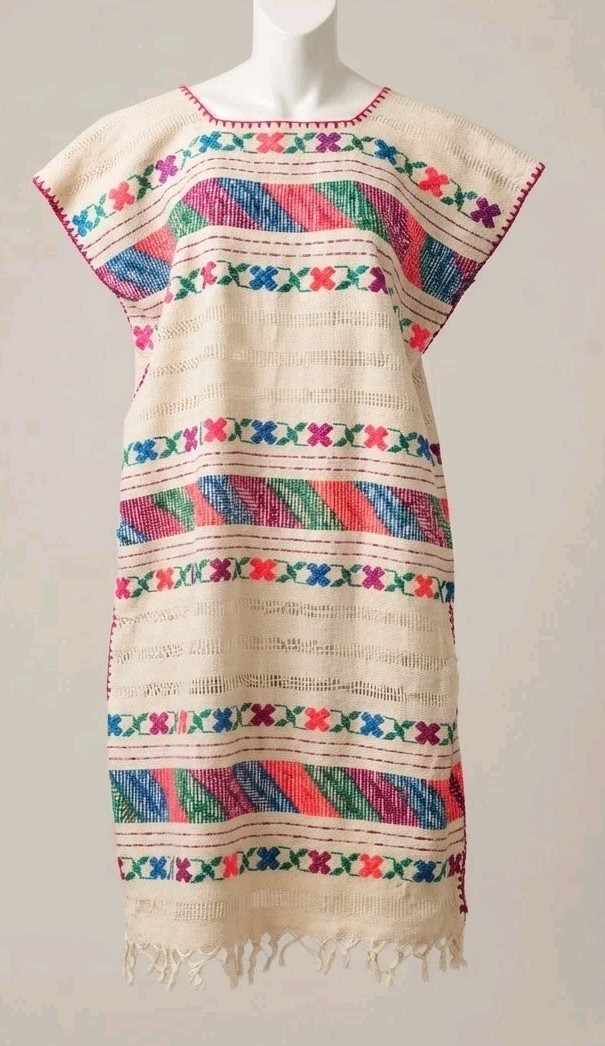 Vintage Mexican Amuzgo Huipil Dress Handwoven Backstrap Loom Oaxaca Boho Tunic