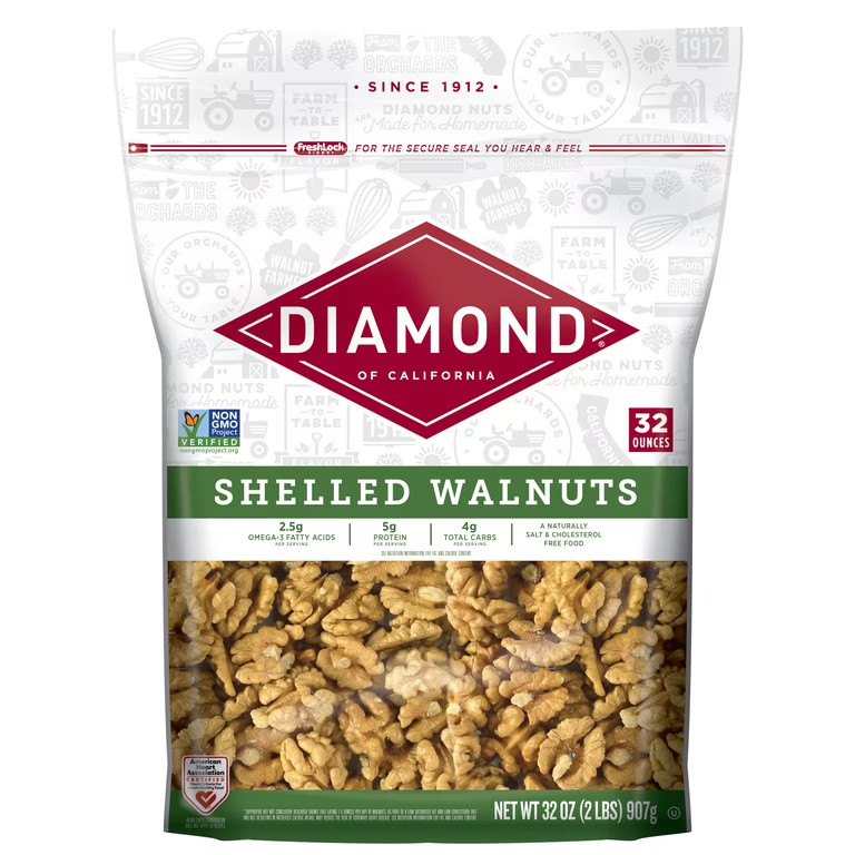 Diamond Of California Shelled Walnuts, 5g Protein, 32 oz Bag