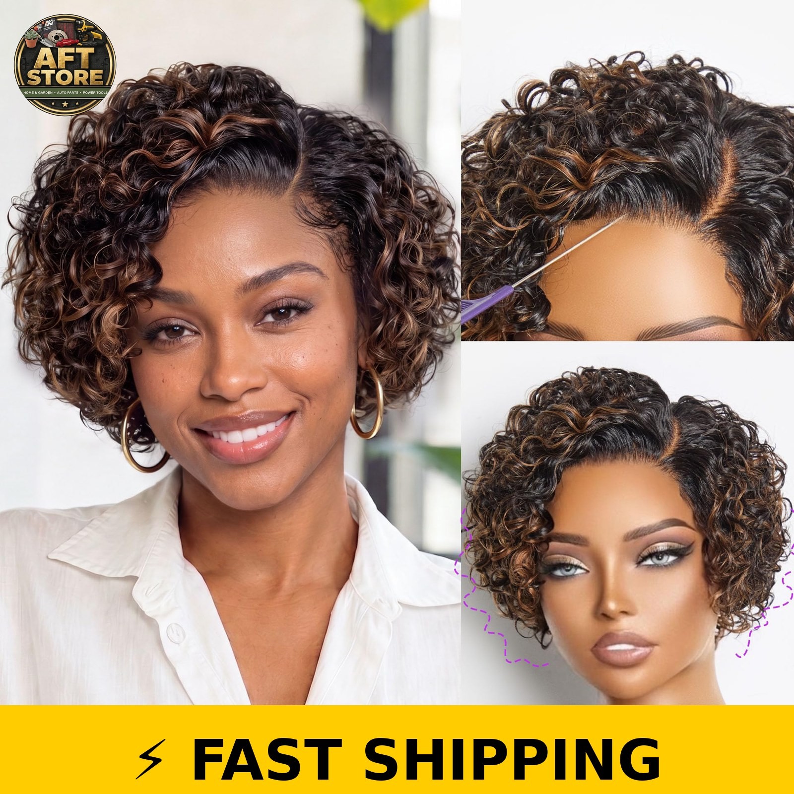LUVME HAIR Pixie Cut Short Curly Water Wave Wig 6 Inch