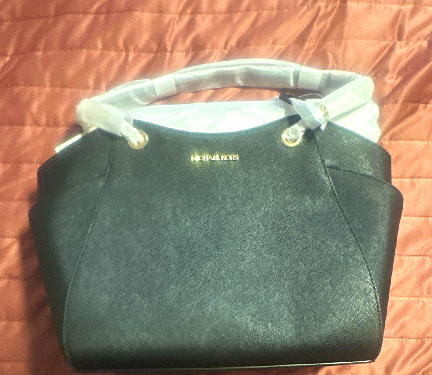 Michael Kors Medium Black Satchel Top Handle Zip Gold Hardware Inner Pockets