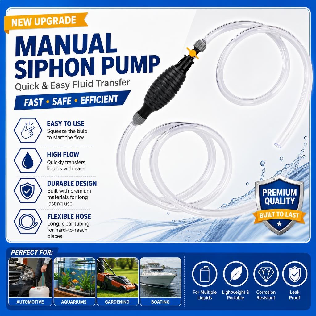 9.8Ft Siphon Hose Multifunction Pump Oil Water Fuel Gasoline Transfer Hand Pump