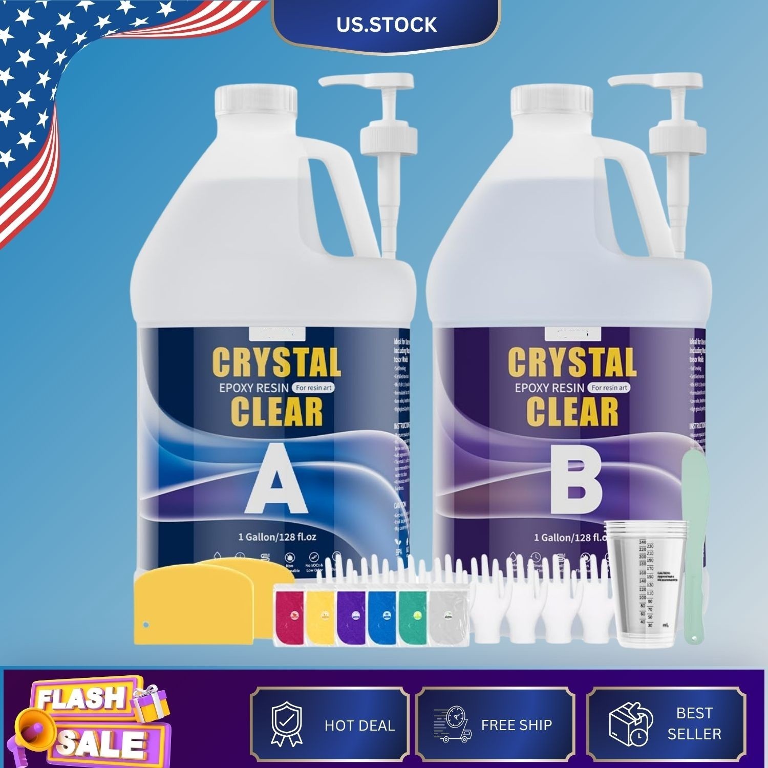 2 Gallon Crystal Clear Epoxy Resin Kit with Pumps Self Leveling High Gloss 2 Gallon Crystal Clear Epoxy Resin Kit with Pumps Self Leveling High Gloss