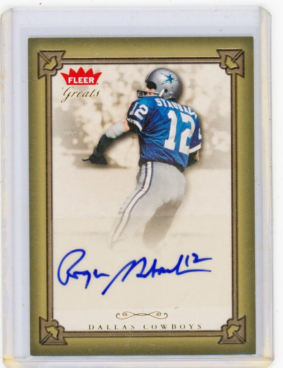 2004 Fleer Greats of the Game Roger Staubach Gold Border Signature Auto Cowboys