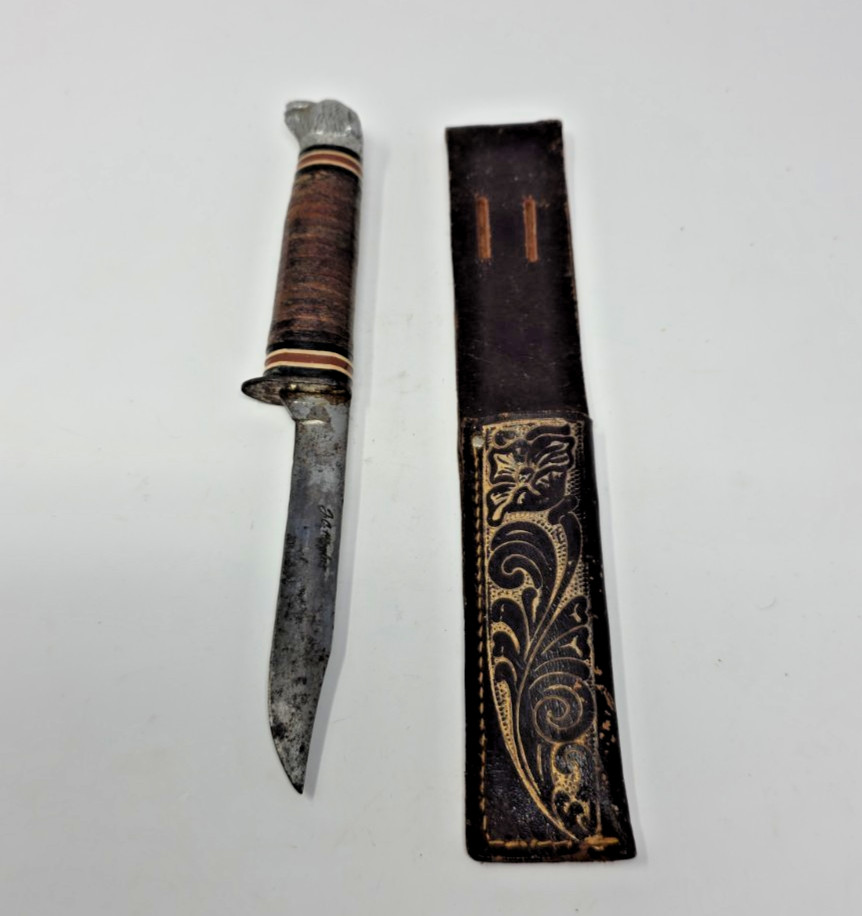 Schrade-Walden 141 Vintage Hunting Fixed Blade Knife, Clip Point, Bear Head
