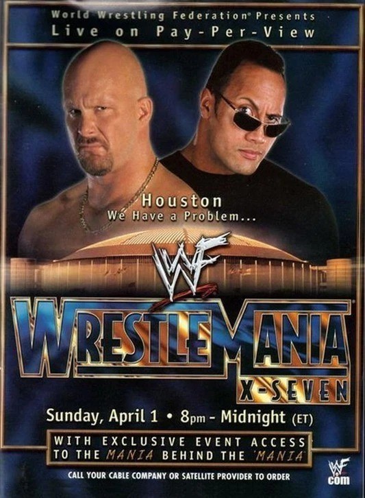 WWE WrestleMania X-Seven Poster 2001 The Rock Stone Cold Steve Austin Houston Wr