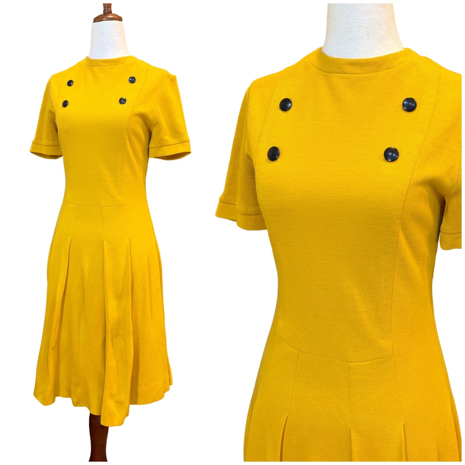 Vintage 60s Mustard Yellow Mod Pleated Dress