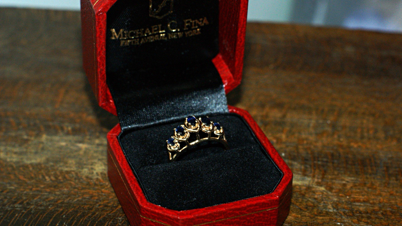 Vintage 10K Yellow Gold 5-Stone Sapphire Tiara Crown Ring- Michael C. Fina / ESX