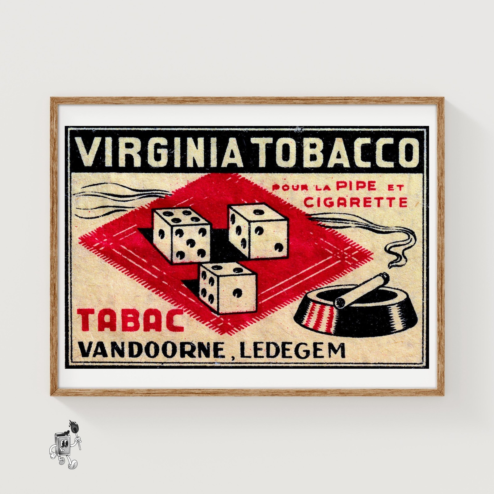 Dice France 1920s-30s Matchbox Label - Vintage Art Print | Art Deco