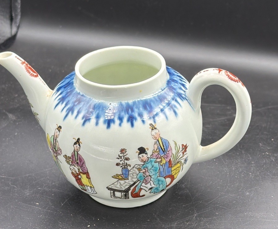 Antiq 18thC First Period Worcester Porcelain Teapot Chinese Dr Wall 1765 No Lid Antiq 18thC First Period Worcester Porcelain Teapot Chinese Dr Wall 1765 No Lid